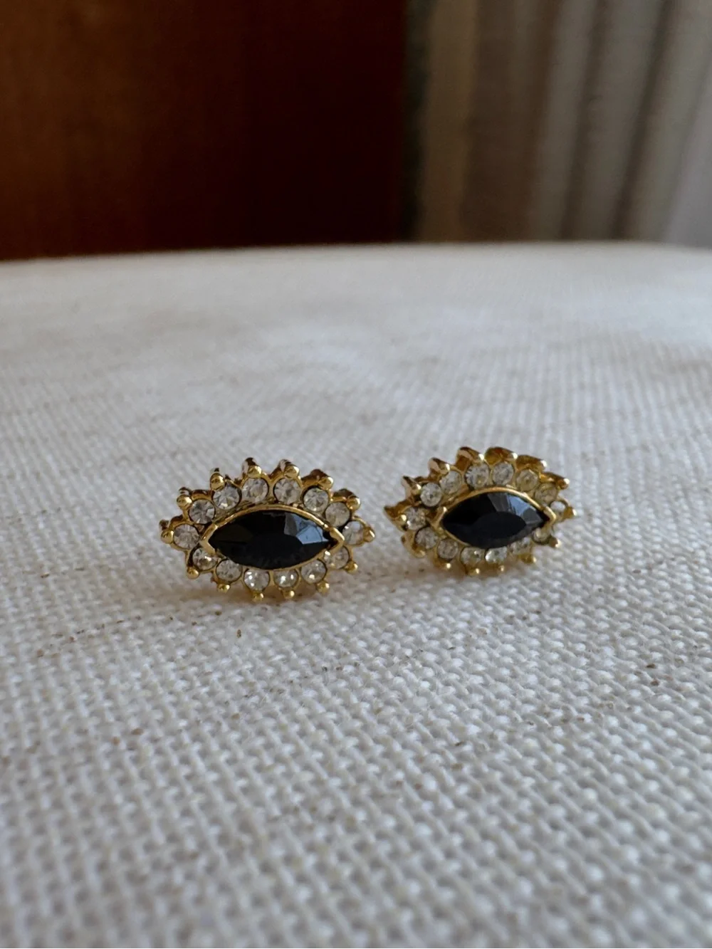 Vintage Marquise Black Onyx Crystal Halo Earrings